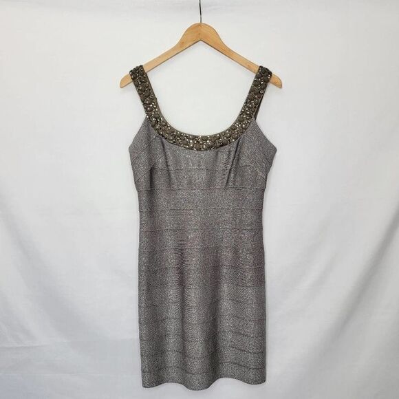 𝅺carmen MARC VALVO Bandage Embellished Dress bodycon Cocktail formal Size Large - Picture 2 of 14